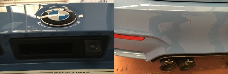Instalación de cámara trasera con sensores y línea de escape REMUS en BMW M3